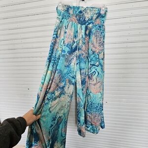 Karma Highway Torquoise Pink wide legged stretchy palazzo pants Women One Size.